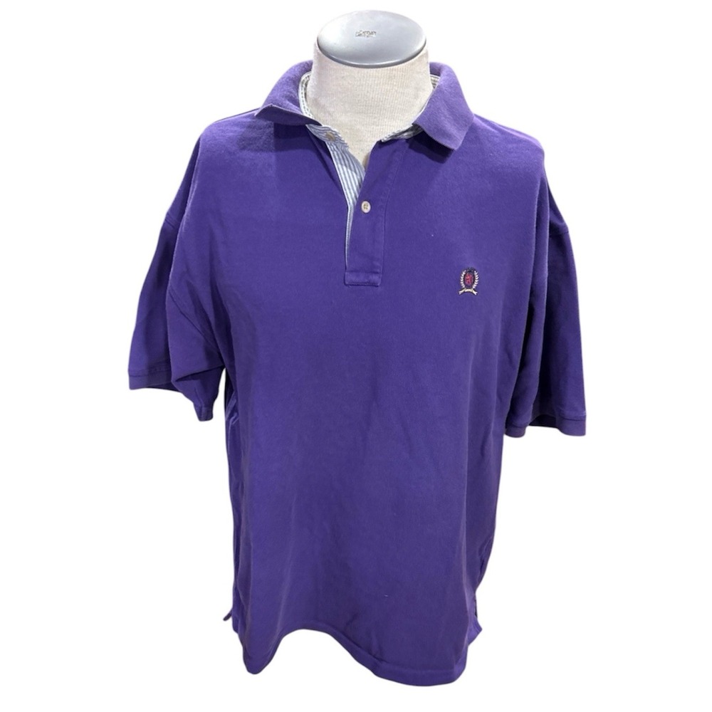 Tommy Hilfiger Vintage Mens Polo Shirt XL Purple Short Sleeves